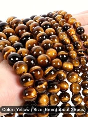 25 PCS Tiger Eye Bead FOR Bracelet - Yellow Brown Gemstone